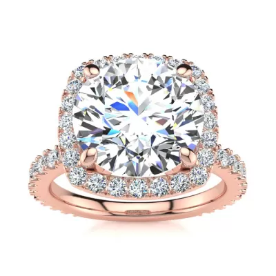 5 1/2 Carat Round Brilliant Halo Diamond Engagement Ring in 14K Rose Gold (5 g), , Size 4 by SuperJeweler
