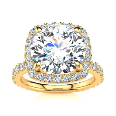 5 1/2 Carat Round Brilliant Halo Diamond Engagement Ring in 14K Yellow Gold (5 g), , Size 4 by SuperJeweler