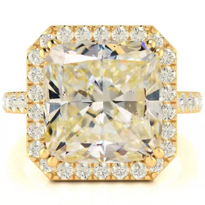 5.96 Carat Cushion Cut Halo Diamond Engagement Ring in 18K Yellow Gold (4.6 g), , Size 4 by SuperJeweler