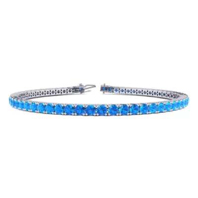 6.5 Inch 3 3/4 Carat Blue Topaz Tennis Bracelet in 14K White Gold (8.6 g) by SuperJeweler