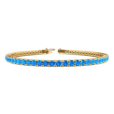 6.5 Inch 3 3/4 Carat Blue Topaz Tennis Bracelet in 14K Yellow Gold (8.6 g) by SuperJeweler