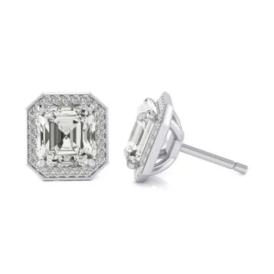 Certified 11.04 Carat Radiant Cut Halo Diamond Stud Earrings in 18K White Gold (4.10 g), J by SuperJeweler