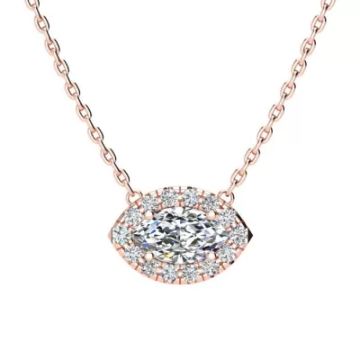 1/2 Carat Marquise Shape Halo Diamond Necklace in 14K Rose Gold (2.62 g), G/H Color, 17 Inch Chain by SuperJeweler