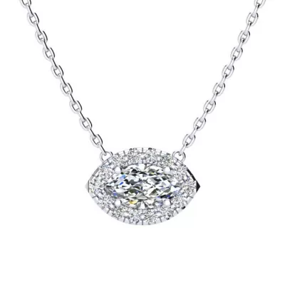 1/2 Carat Marquise Shape Halo Diamond Necklace in 14K White Gold (2.62 g), G/H Color, 17 Inch Chain by SuperJeweler