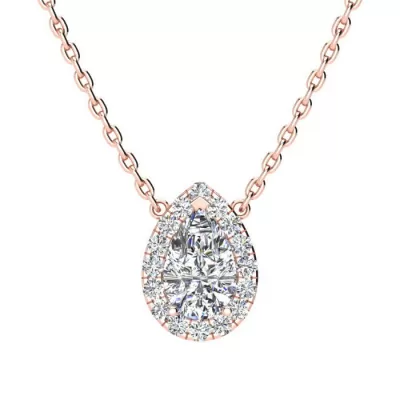 1/2 Carat Pear Shape Halo Diamond Necklace in 14K Rose Gold (2.62 g), G/H Color, 17 Inch Chain by SuperJeweler