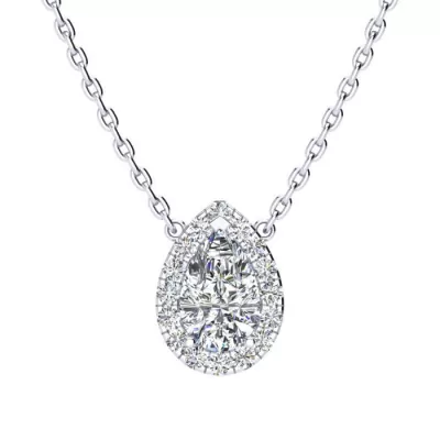 1/2 Carat Pear Shape Halo Diamond Necklace in 14K White Gold (2.62 g), G/H Color, 17 Inch Chain by SuperJeweler