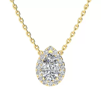 1/2 Carat Pear Shape Halo Diamond Necklace in 14K Yellow Gold (2.62 g), G/H Color, 17 Inch Chain by SuperJeweler