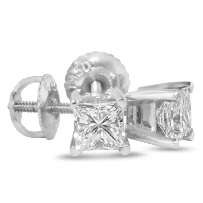 1.25 Carat Princess Cut Diamond Stud Earrings in 14k White Gold, G/H Color, SI by SuperJeweler
