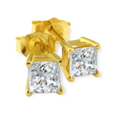 1/3 Carat G/H Color SI Quality Princess Cut Diamond Stud Earrings in 14k Yellow Gold by SuperJeweler