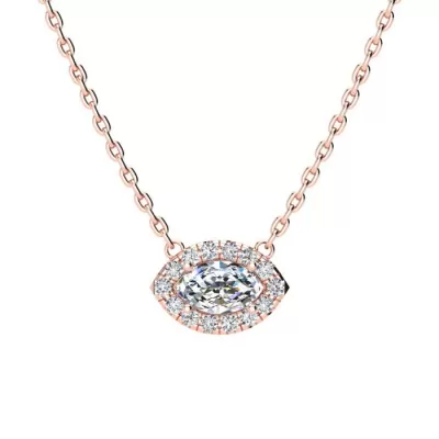 1/3 Carat Marquise Shape Halo Diamond Necklace in 14K Rose Gold (2.62 g), G/H Color, 17 Inch Chain by SuperJeweler