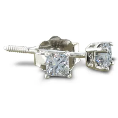 1/3 Carat Princess Cut Diamond Stud Earrings in 14k White Gold, G/H Color, SI by SuperJeweler
