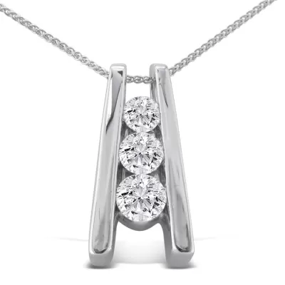 1/4 Carat Three Diamond Pendant Necklace in 14k White Gold (2.2 g), , 18 Inch Chain by SuperJeweler