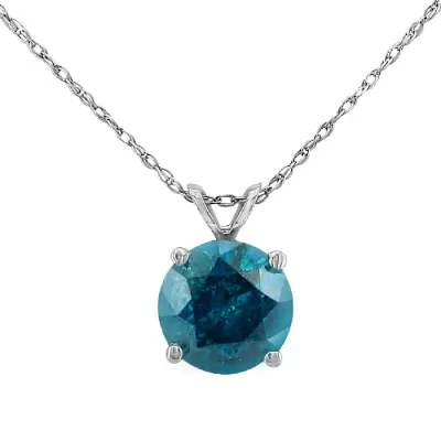 1.5 Carat Blue Diamond Solitaire Pendant Necklace, 14k White Gold (1.4 g), 18 Inch Chain by SuperJeweler