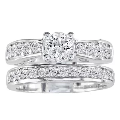 1.5 Carat Round Diamond Bridal Ring Set in 14k White Gold (7.9 g), , Size 4 by SuperJeweler
