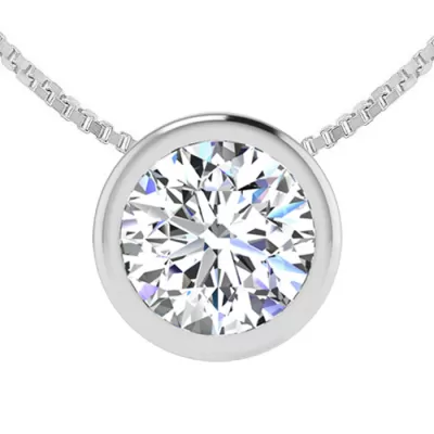 1 Carat Bezel Set Diamond Solitaire Necklace in 14K White Gold (2.60 g), 18 Inches,  by SuperJeweler