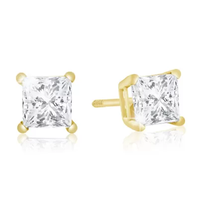 1 Carat G/H Color SI Quality Princess Cut Diamond Stud Earrings in 14k Yellow Gold by SuperJeweler