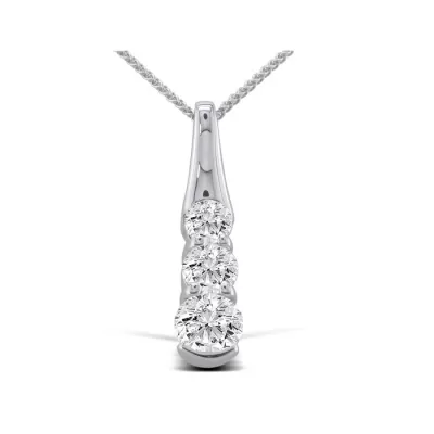 1 Carat Three Diamond Pendant Necklace in 14k White Gold (2.3 g), , 18 Inch Chain by SuperJeweler