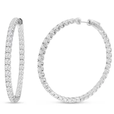 14K White Gold (17 g) 8 Carat Diamond Inside Out Hoop Earrings, 2 Inches,  by SuperJeweler