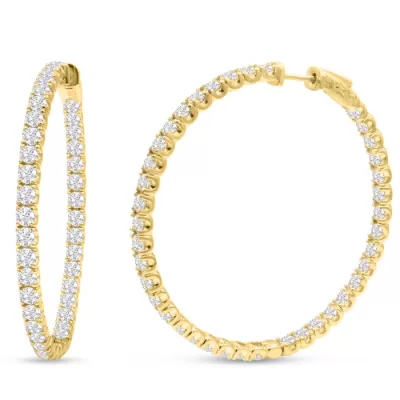14K Yellow Gold (17 g) 8 Carat Diamond Inside Out Hoop Earrings, 2 Inches,  by SuperJeweler