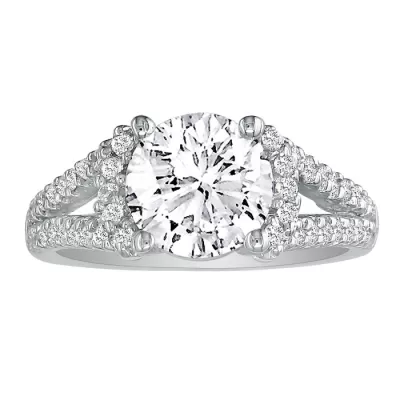 2 1/3 Carat Halo Diamond Engagement Ring in 14K White Gold, Split Shank,  by SuperJeweler