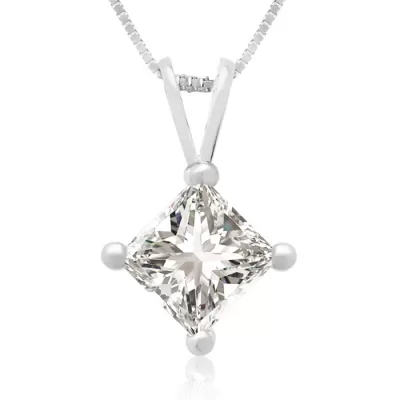 3/4 Carat 14k White Gold Princess Cut Diamond Pendant Necklace, G/H Color, 18 Inch Chain by SuperJeweler