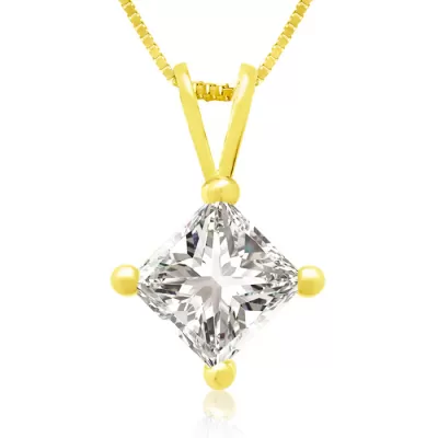 3/4 Carat 14k Yellow Gold Princess Cut Diamond Pendant Necklace, G/H Color, 18 Inch Chain by SuperJeweler