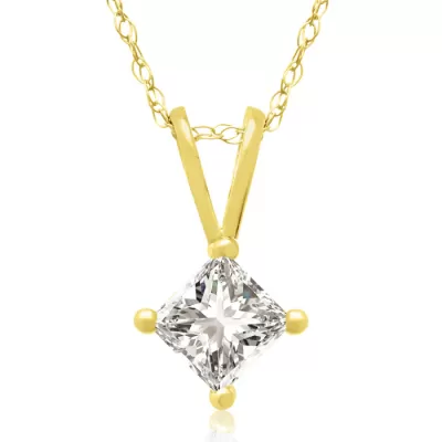 3/8 Carat 14k Yellow Gold Princess Cut Diamond Pendant Necklace, , 18 Inch Chain by SuperJeweler