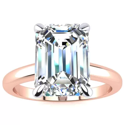 3 Carat Emerald Cut Diamond Solitaire Ring in 14K Rose Gold (3 g), , Size 4 by SuperJeweler