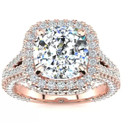 4 1/2 Carat Cushion Cut Halo Diamond Engagement Ring in 14K Rose Gold (7.70 g), G-H Color, Size 4 by SuperJeweler