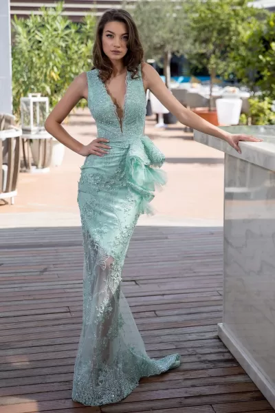 Cristallini - SKA 864 Bead-Ornate Bow Trimmed Mermaid Gown