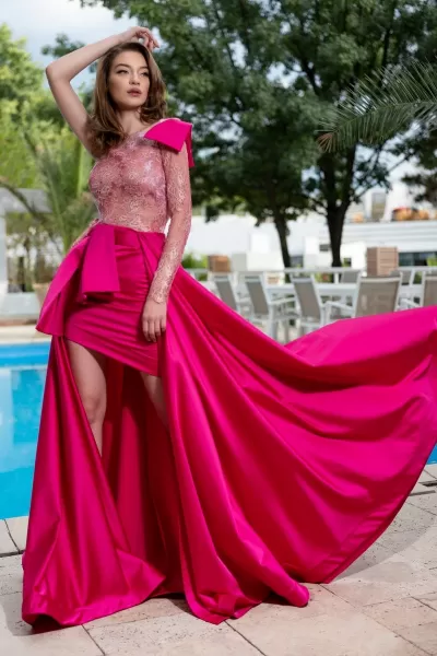 Cristallini - SKA 885 Single Long Sleeve High Low Dress