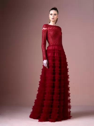 Gatti Nolli Couture - OP-4683 Floral Applique Ruffled A-line Dress