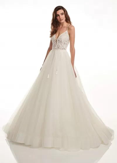 Lo'Adoro by Rachel Allan - M720 Lace- Up Sheer Lace Bodice Bridal Gown