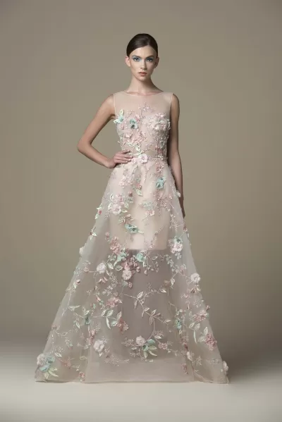 Saiid Kobeisy - RTWSS19-18 Floral Applique Bateau A-line Gown